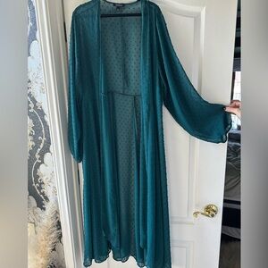 torrid teal chiffon dotted long cardigan